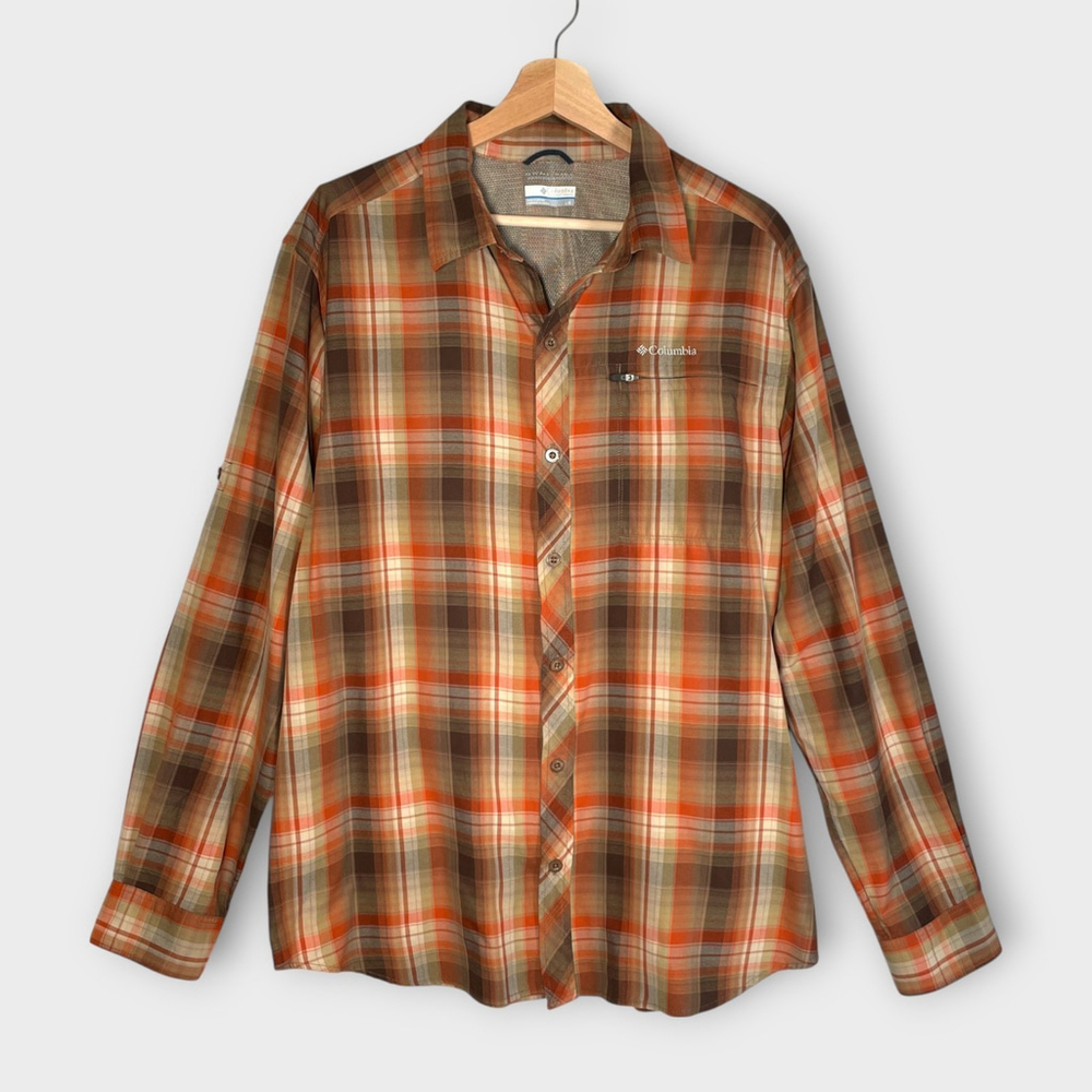 COLUMBIA Omni-Wick Button Up Shirt Mens LARGE Vented Outdoor Hiking Plaid